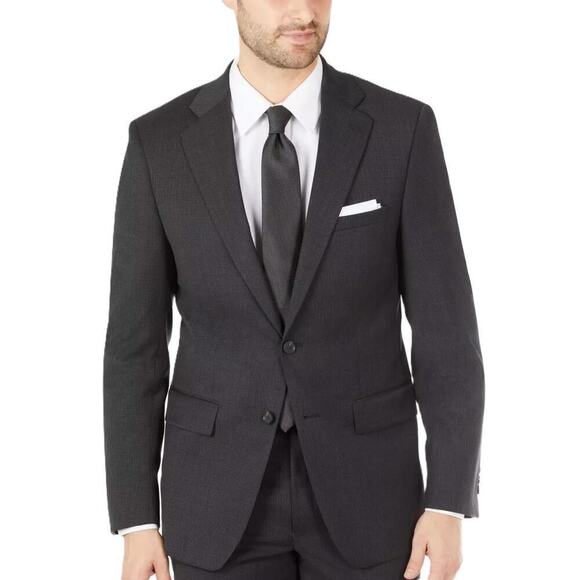 Calvin Klein Skinny-Fit Stretch Wool Suit Jacket Black Brown Mini Check 40L NWT - Picture 5 of 6